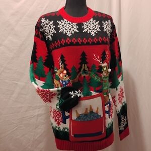 Men's Red and Black Holiday Crewneck Sweater